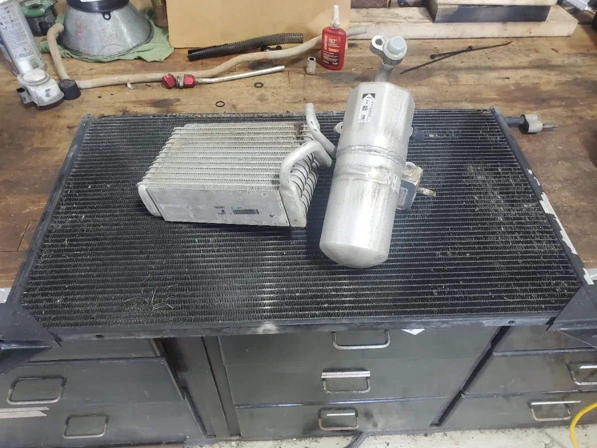 AC evaporator core and accumulator on the bench