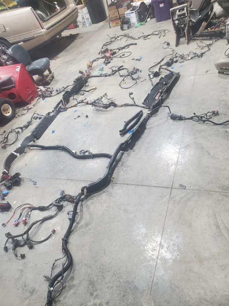 Full vehicle wiring harness laid out for diagnosis and repair